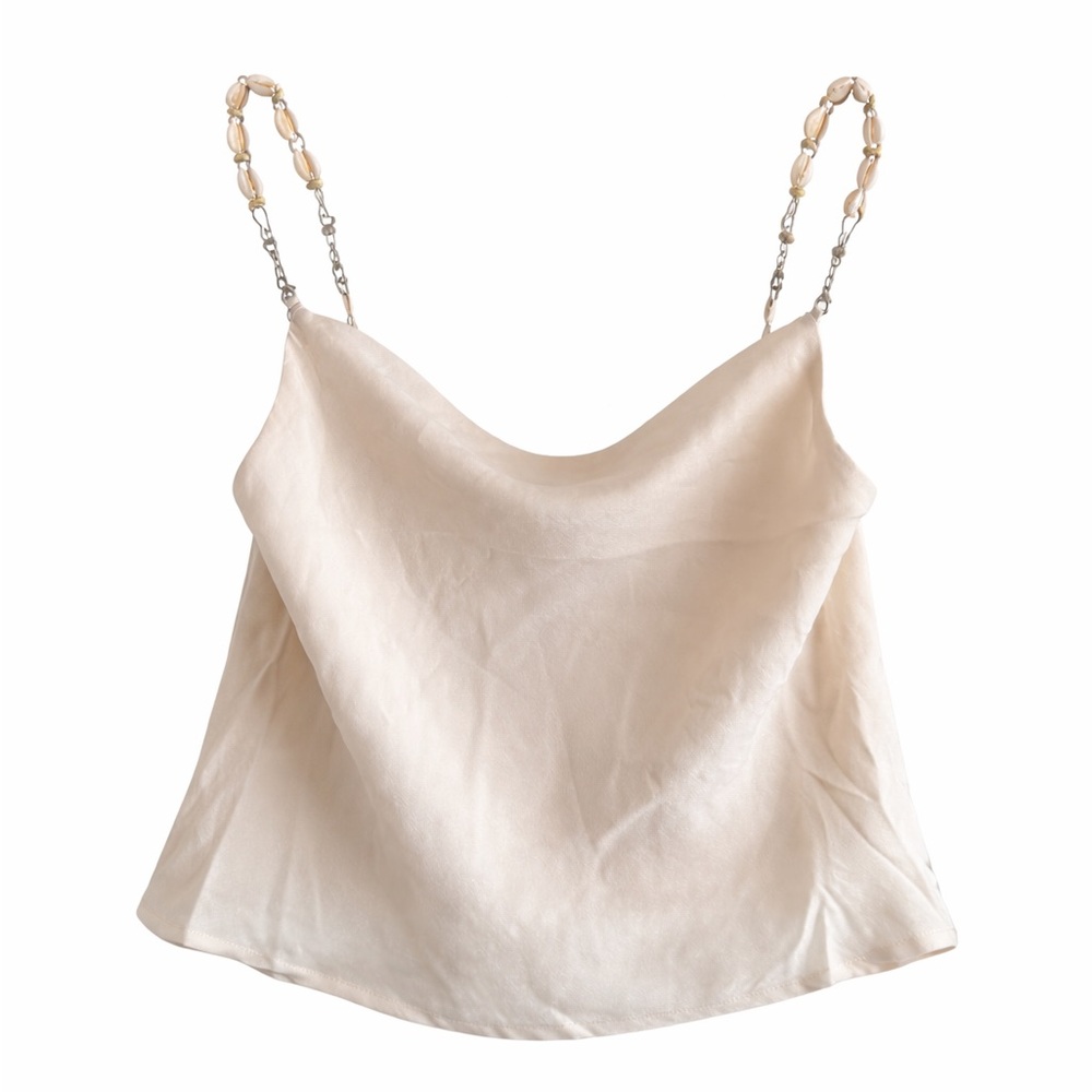 Thirty/Thirty LA Cream Shell Strap Satin Camisole Top